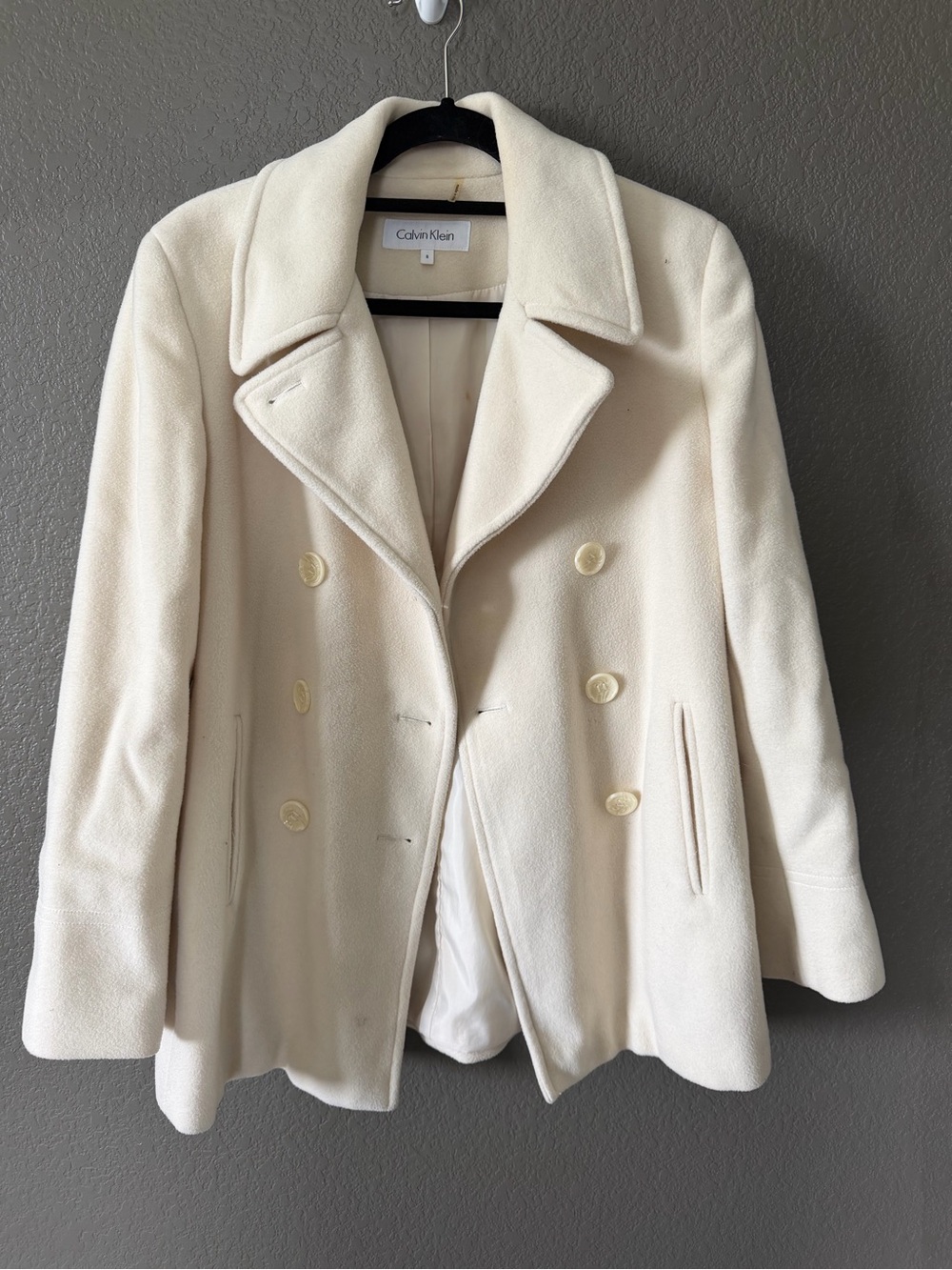 Calvin Klein Women's Off-White Double-Breasted Pea Coat
